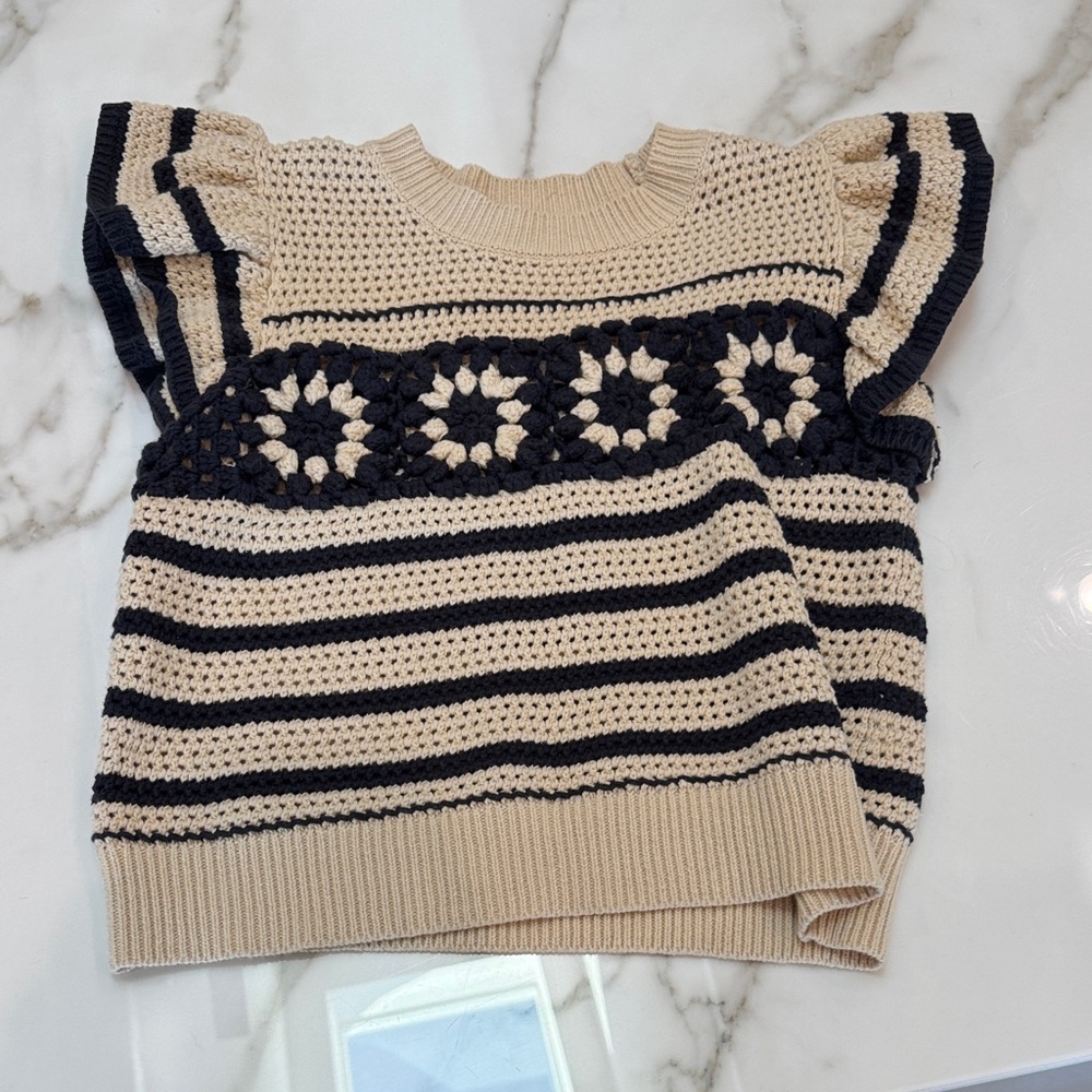 Striped Crochet Knit Top